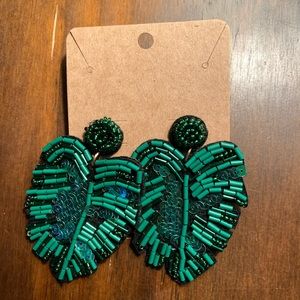Statement Beaded Leaf Earrings